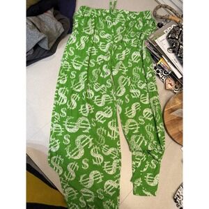 American Legends Womens Pant Green Dollar Print Drawstring Straight Leg Size 2XL